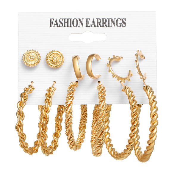 Alloy Metal Circle Chain Earrings Set Geometric Style Electroplated Stainless Steel Ear Needle