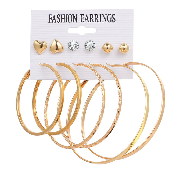 Alloy Metal Circle Chain Earrings Set Geometric Style Electroplated Stainless Steel Ear Needle