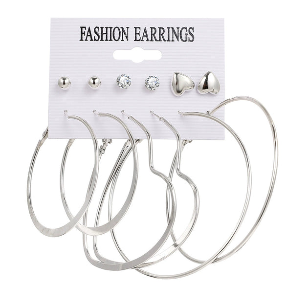 Alloy Metal Circle Chain Earrings Set Geometric Style Electroplated Stainless Steel Ear Needle