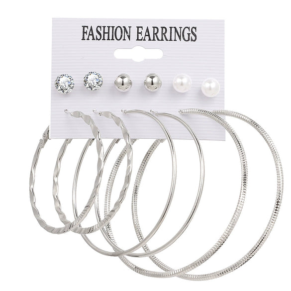 Alloy Metal Circle Chain Earrings Set Geometric Style Electroplated Stainless Steel Ear Needle