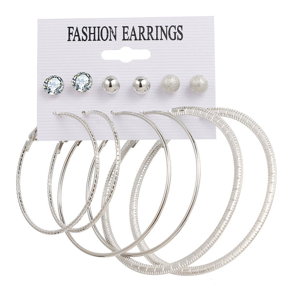 Alloy Metal Circle Chain Earrings Set Geometric Style Electroplated Stainless Steel Ear Needle
