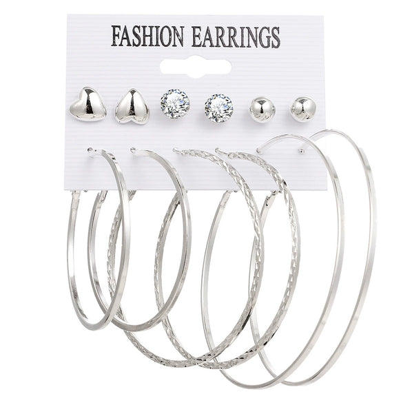 Alloy Metal Circle Chain Earrings Set Geometric Style Electroplated Stainless Steel Ear Needle