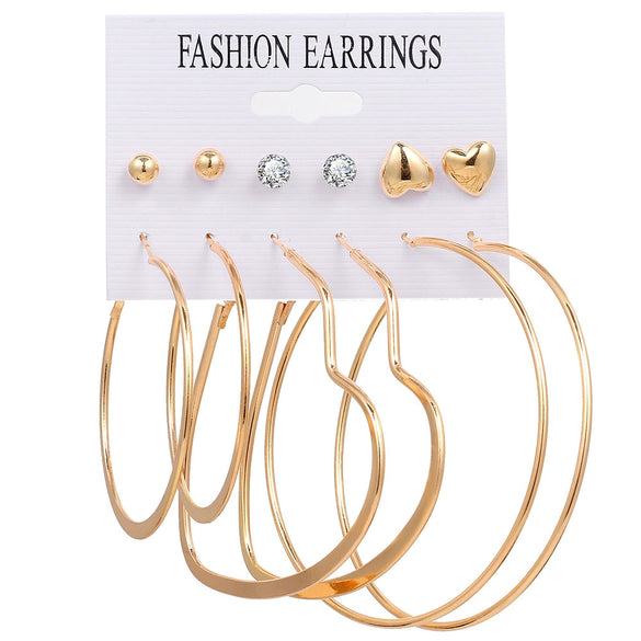 Alloy Metal Circle Chain Earrings Set Geometric Style Electroplated Stainless Steel Ear Needle