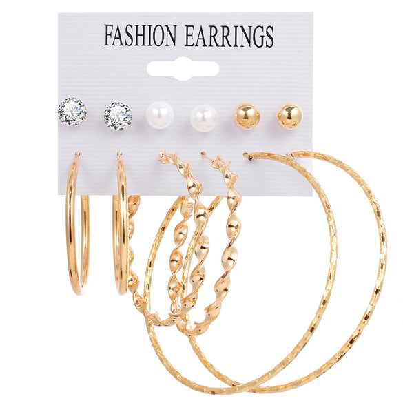 Alloy Metal Circle Chain Earrings Set Geometric Style Electroplated Stainless Steel Ear Needle
