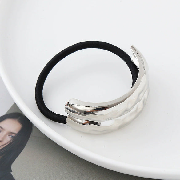 Alloy Metal Punk Style Semicircle Round Tube Elastic Hair Rope With Electroplating Treatment