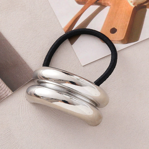 Alloy Metal Punk Style Semicircle Round Tube Elastic Hair Rope With Electroplating Treatment