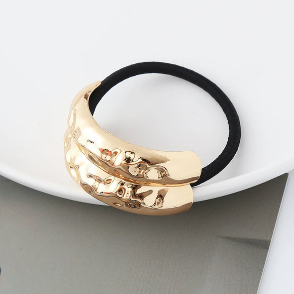 Alloy Metal Punk Style Semicircle Round Tube Elastic Hair Rope With Electroplating Treatment