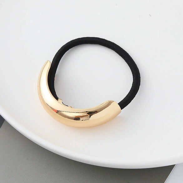 Alloy Metal Punk Style Semicircle Round Tube Elastic Hair Rope With Electroplating Treatment