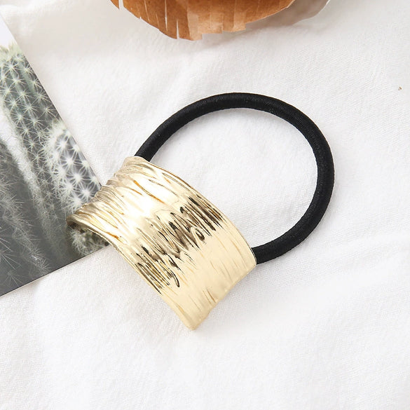 Alloy Metal Punk Style Semicircle Round Tube Elastic Hair Rope With Electroplating Treatment