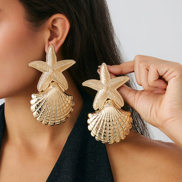 Alloy Metal Starfish Scallop Conch Pendant Women's Necklace Electroplating