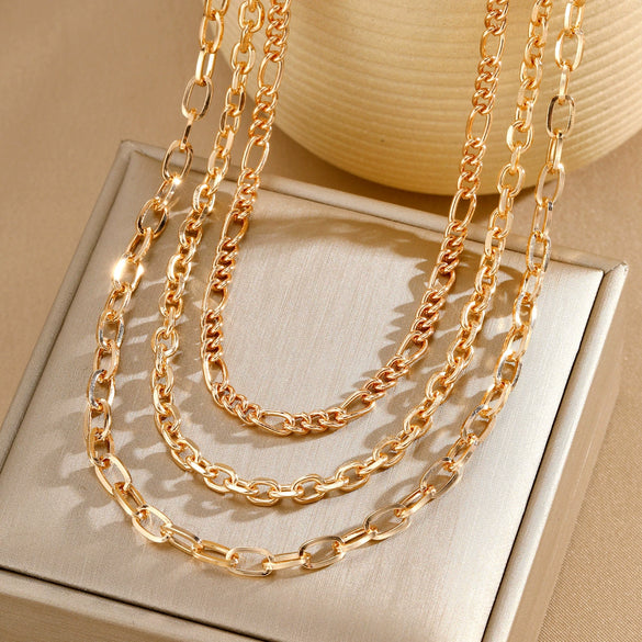 Alloy Metal Women's Multilayered Twist Chain Snake Bone Necklace With Geometric Pattern And Electroplating