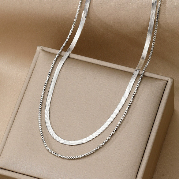 Alloy Metal Women's Multilayered Twist Chain Snake Bone Necklace With Geometric Pattern And Electroplating