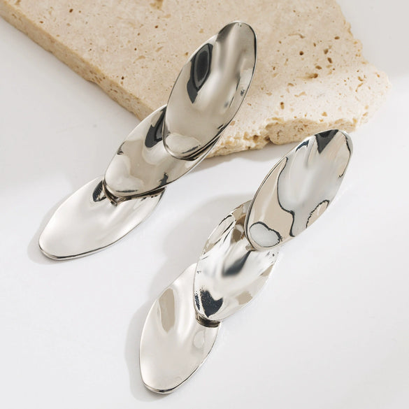 Alloy Metallic Disc Diamond Geometric Long Pendant Earrings Electroplated For Women