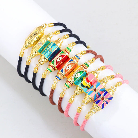 Alloy Microinlaid Zircon Candy Hexagon Drop Devil Eye Punk Retro Geometric Unisex Bracelet With Electroplating