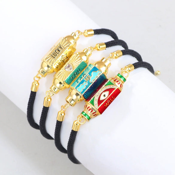 Alloy Microinlaid Zircon Candy Hexagon Drop Devil Eye Punk Retro Geometric Unisex Bracelet With Electroplating