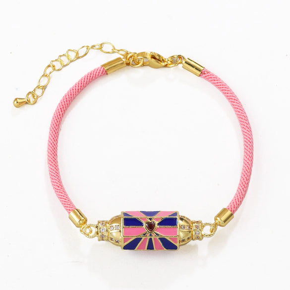 Alloy Microinlaid Zircon Candy Hexagon Drop Devil Eye Punk Retro Geometric Unisex Bracelet With Electroplating