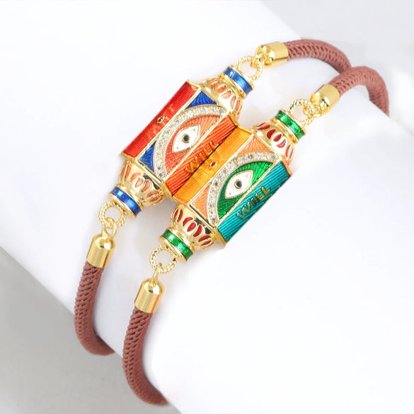 Alloy Microinlaid Zircon Candy Hexagon Drop Devil Eye Punk Retro Geometric Unisex Bracelet With Electroplating