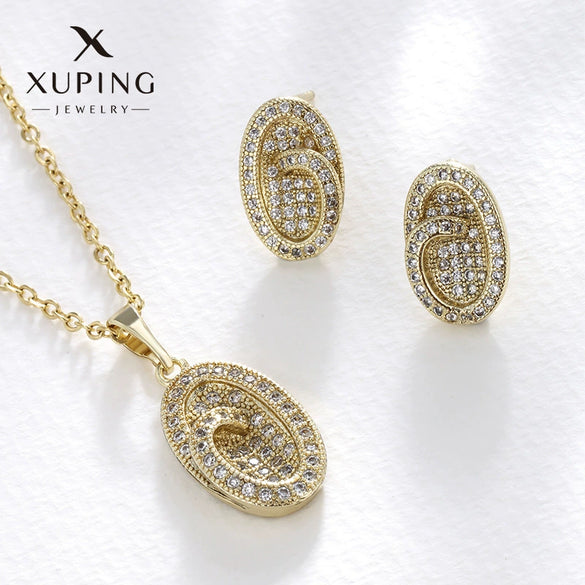 Alloy Microinlaid Zirconium Oval Women's Earrings Pendant Twopiece Set With Geometric Style And Electroplating Treatment