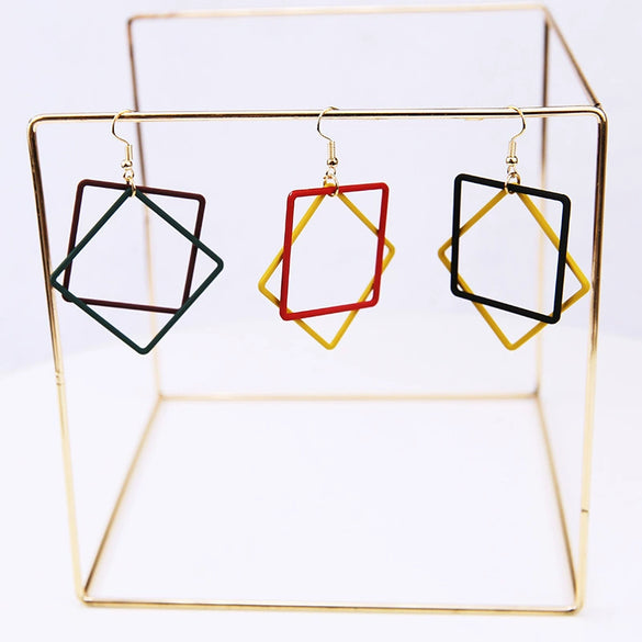 Alloy Minimalist Hollow Square Diy Handmade Jewelry Accessories Pendant Earrings With Baking Paint