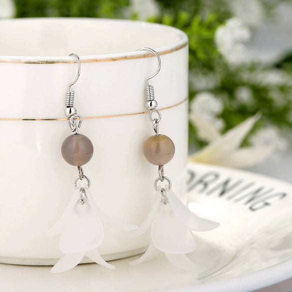 Alloy Mori Style Flower Elegant Pearl Pendant Earrings For Women