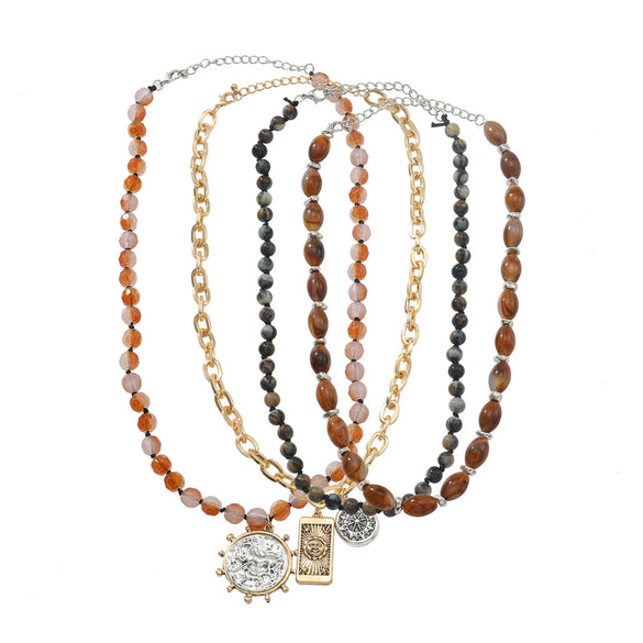 Alloy Multi Layer Beaded Geometric Necklace With Electroplating For Women