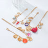 Alloy Multilayer Bracelet With Retro Style Dripping Oil Pattern Love Sunflower Chili Bird Leaf Shapes Set With Diamonds For Women