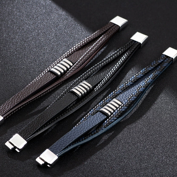 Alloy Multilayer Braided Magnetic Buckle Fashion Geometric Electroplated Unisex And Men's Bracelet