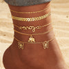 Alloy Multilayer Geometric Butterfly Star Fish Bone Chain Anklet Set For Women