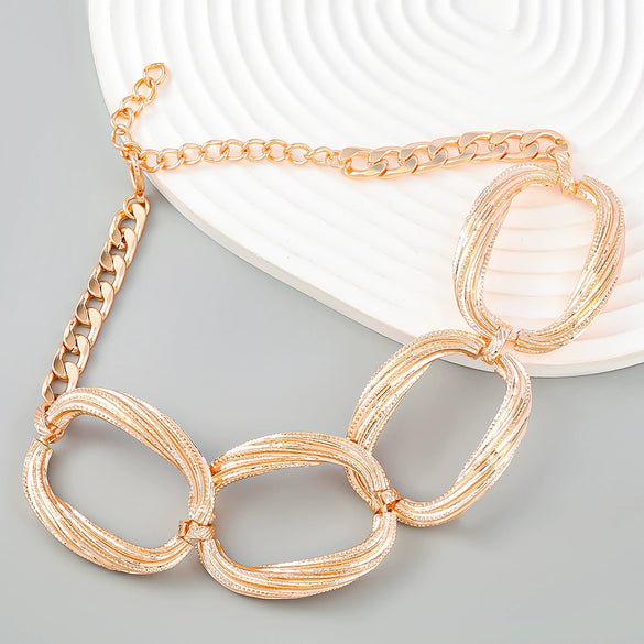 Alloy Multilayer Striped Groove Oval Women's Retro Hiphop Necklace With Electroplating And Geometric Style
