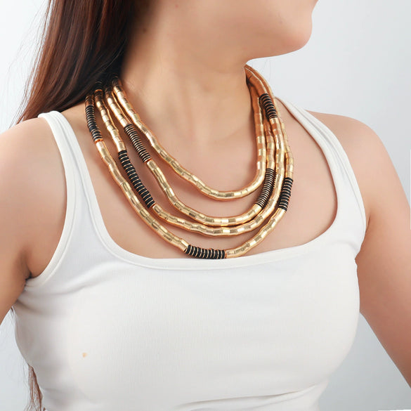 Alloy Multilayered Elastic Necklace And Bracelet Set Geometric Style With Cross Crown And Roman Numerals Pattern Electroplated