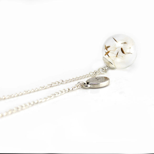 Alloy Natural Eternal Flower Three Dimensional Glass Ball Pendant Necklace With Geometric Original Design