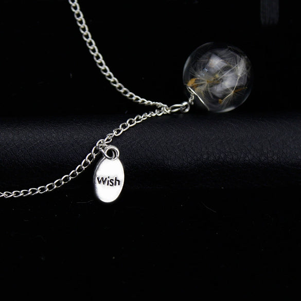 Alloy Natural Eternal Flower Three Dimensional Glass Ball Pendant Necklace With Geometric Original Design