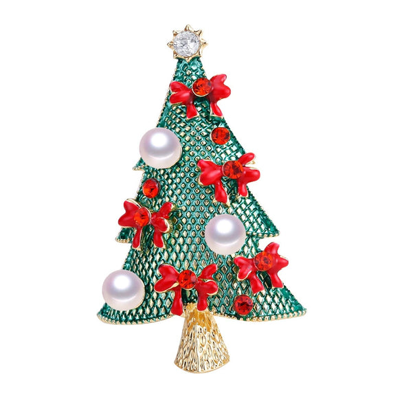 Alloy Natural Freshwater Pearl Brooch Fashion Christmas Tree Style Electroplated Women's Coat Accessory