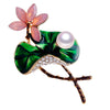 Alloy Natural Freshwater Pearl Enamel Lotus Pond Moonlight Electroplated Women's Brooch