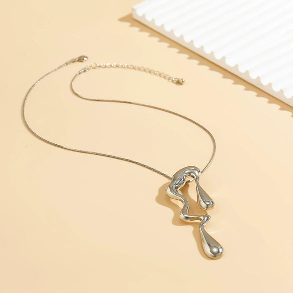 Alloy Neck Chain Necklace With Irregular Water Drops Lava Design Geometric Pattern Electroplating Process For Women