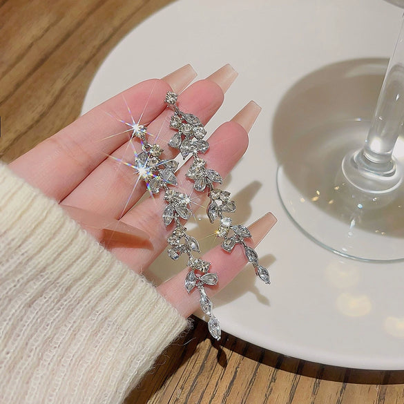 Alloy Needle Earrings With 925 Silver Flower And Grass Zircon Light Luxury Style For Women
