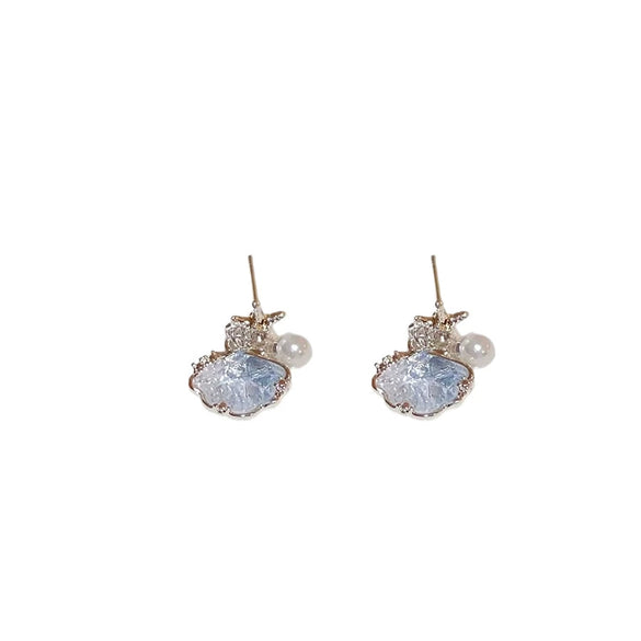 Alloy Ocean Shell Starfish Earrings Inlaid With Pearls Geometric Pattern Vacation Minimalist Style For Women