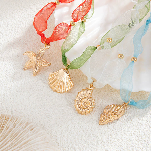 Alloy Ocean Style Starfish Scallop Animal Zodiac Electroplated Necklace For Women