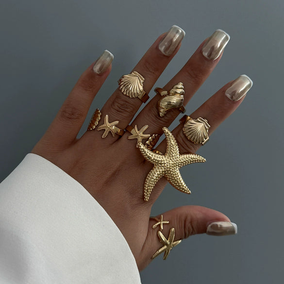 Alloy Oceanthemed Starfish Scallop Open Geometric Elegant Animal Electroplated Bracelet Set