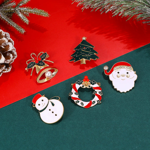 Alloy Oil Dripping Christmas Brooch With Festival Elements Like Santa Claus Tree Garland Snowman Bell