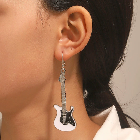 Alloy Oil Drop Diamond Guitar Earrings Punk Style Electroplated Women's