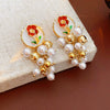 Alloy Oildrip Pearl Butterfly Flower Earrings For Women Light Luxury Style