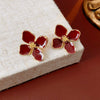 Alloy Oildrip Pearl Butterfly Flower Earrings For Women Light Luxury Style