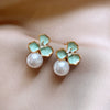 Alloy Oildrip Pearl Butterfly Flower Earrings For Women Light Luxury Style