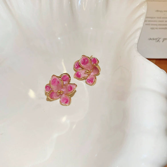 Alloy Oildrip Pearl Butterfly Flower Earrings For Women Light Luxury Style