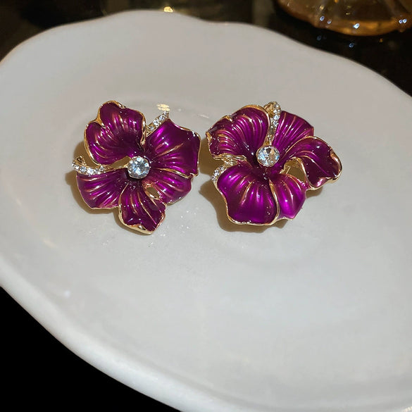 Alloy Oildrip Pearl Butterfly Flower Earrings For Women Light Luxury Style