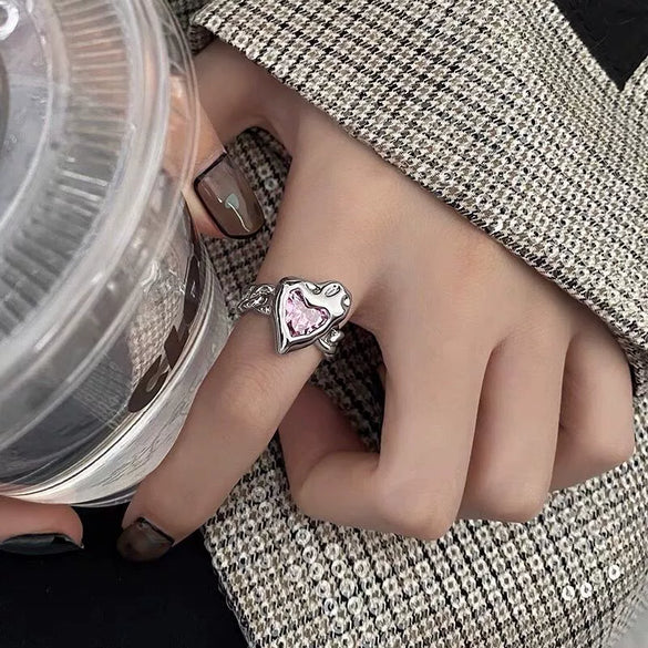 Alloy Open Ring Inlaid With Pink Zircon Geometric Style Electroplated Unisex