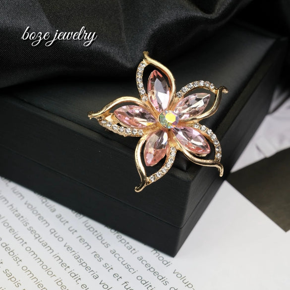 Alloy Openwork Rhinestone Flower Brooch Electroplated Women's And Unisex Corsage Accessory Scarf Buckle Antiexposure Pin