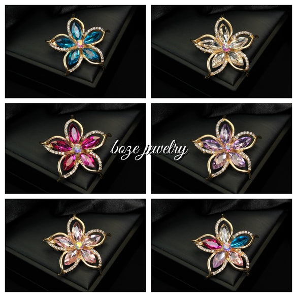 Alloy Openwork Rhinestone Flower Brooch Electroplated Women's And Unisex Corsage Accessory Scarf Buckle Antiexposure Pin