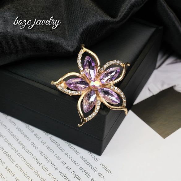 Alloy Openwork Rhinestone Flower Brooch Electroplated Women's And Unisex Corsage Accessory Scarf Buckle Antiexposure Pin